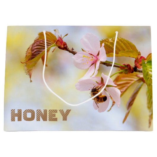 Biene auf einer Kirsche-Blume Große Geschenktüte (Vorderseite)