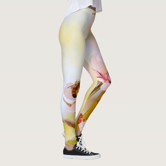 Biene auf einer Kirsche-Blume Leggings (Rechts)