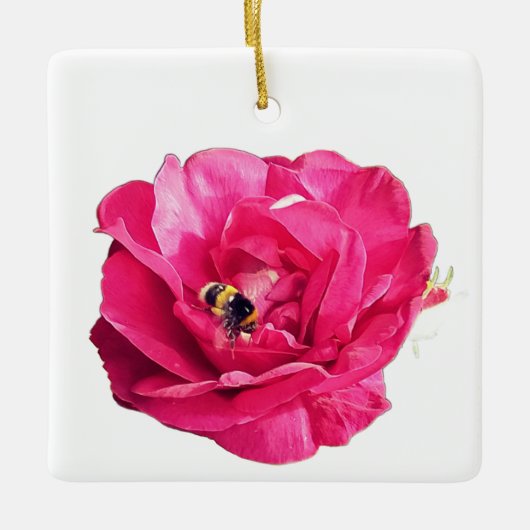 Biene auf einer rosa Blume Keramikornament (Vorderseite)