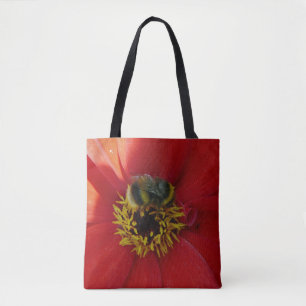 Biene auf einer roten Blume Taschen-Tasche Tasche