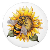 Biene auf einer Sonnenblume Keramikknauf (Vorderseite)