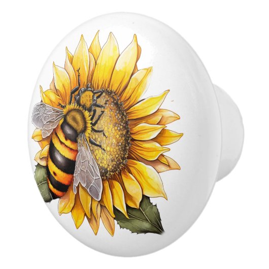 Biene auf einer Sonnenblume Keramikknauf (Rechts)