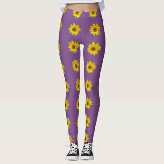 Biene auf einer Sonnenblume mit lila Hintergrund Leggings (Vorderseite)
