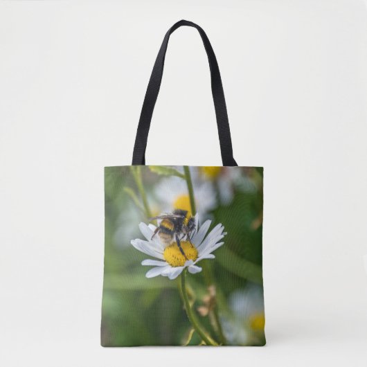 Biene auf einer weißes Gänseblümchen Tasche (Vorderseite)