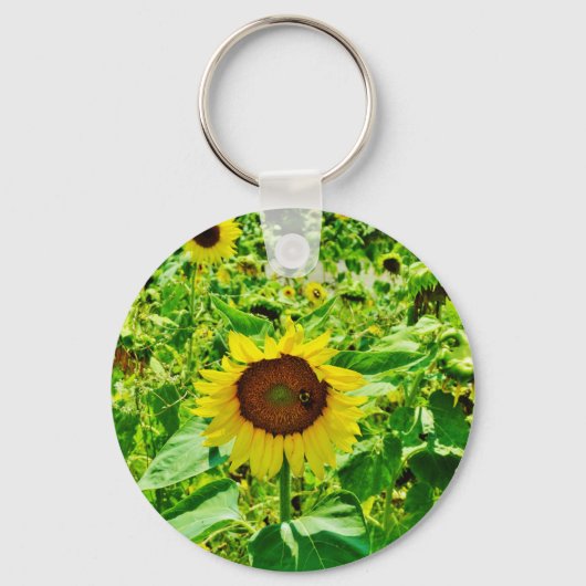 Biene auf gelber Sonnenblume Schlüsselanhänger (Vorderseite)