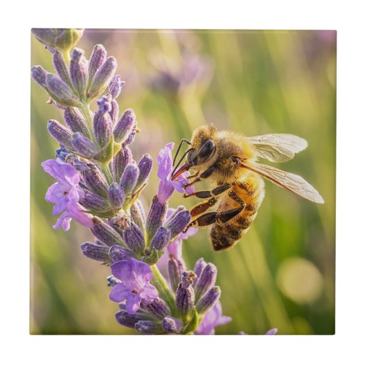Biene auf Lavendel Fliese (Vorderseite)