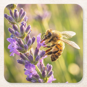 Biene auf Lavendel Rechteckiger Pappuntersetzer