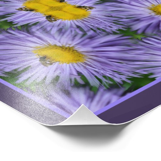 Biene auf Lila Aster-Blume Natur Abstrakt Fotodruck (Ecke)