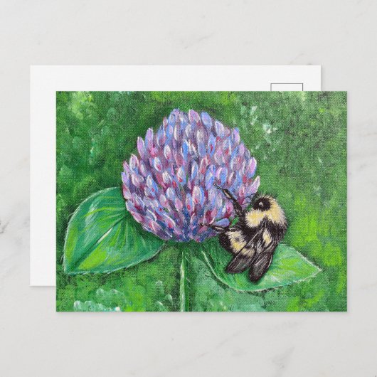 Biene auf Lila Kleeblatt Postkarte (Vorne/Hinten)