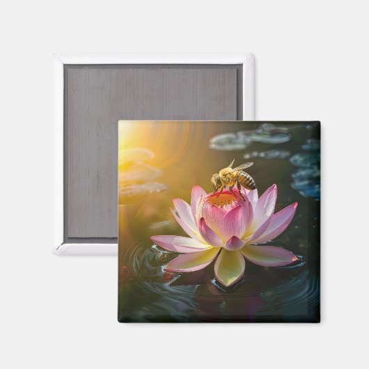 Biene auf Lotus-Blume Magnet (Vorderseite/Rückseite)