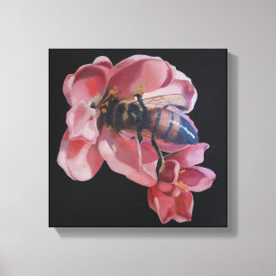 Biene auf rosa Blume Leinwanddruck