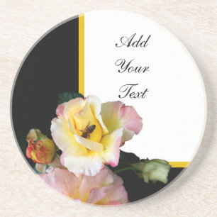 Biene auf rosa Gelben Rosen Blume Getränkeuntersetzer