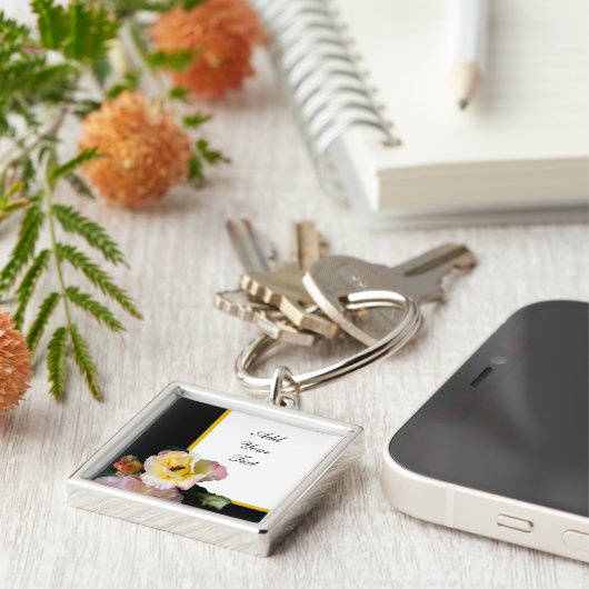 Biene auf rosa Gelben Rosen Blume Schlüsselanhänger (Seite)