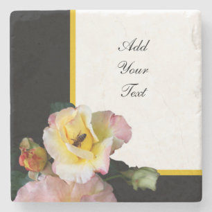 Biene auf rosa Gelben Rosen Blume Steinuntersetzer