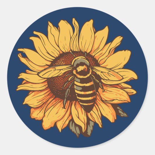 Biene auf Sonnenblume Runder Aufkleber (Vorderseite)