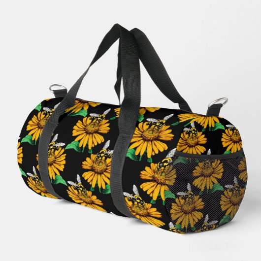 Biene auf Sonnenblumen Blume Muster Design Schwarz Duffle Bag