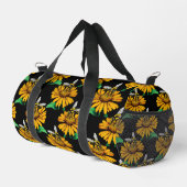 Biene auf Sonnenblumen Blume Muster Design Schwarz Duffle Bag (Rechte Ecke)