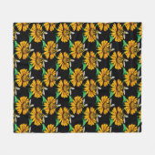 Biene auf Sonnenblumen Blume Muster Design Schwarz Fleecedecke (Vorderseite (Horizontal))