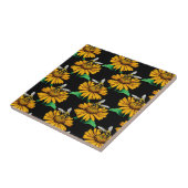 Biene auf Sonnenblumen Blume Muster Design Schwarz Fliese (Seite)