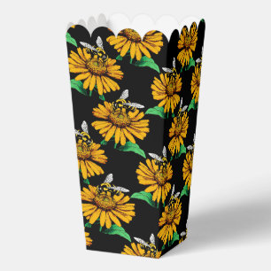 Biene auf Sonnenblumen Blume Muster Design Schwarz Geschenkschachtel