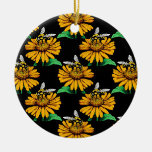 Biene auf Sonnenblumen Blume Muster Design Schwarz Keramik Ornament