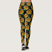 Biene auf Sonnenblumen Blume Muster Design Schwarz Leggings (Rückseite)
