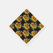 Biene auf Sonnenblumen Blume Muster Design Schwarz Serviette (Ecke)