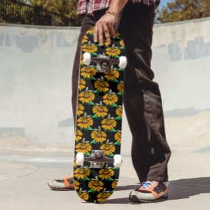 Biene auf Sonnenblumen Blume Muster Design Schwarz Skateboard