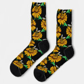 Biene auf Sonnenblumen Blume Muster Design Schwarz Socken (Linkes Detail)