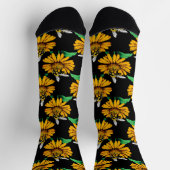 Biene auf Sonnenblumen Blume Muster Design Schwarz Socken (Oben)