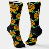 Biene auf Sonnenblumen Blume Muster Design Schwarz Socken