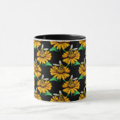 Biene auf Sonnenblumen Blume Muster Design Schwarz Tasse (Zentrum)