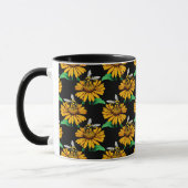 Biene auf Sonnenblumen Blume Muster Design Schwarz Tasse (Links)