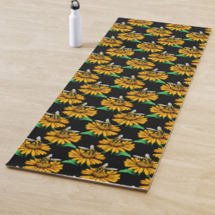 Biene auf Sonnenblumen Blume Muster Design Schwarz Yogamatte