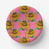 Biene auf Sonnenblumen-Blumenmuster-Design Rosa Pappteller (Vorderseite)