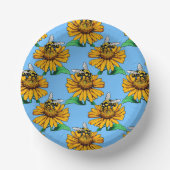 Biene auf Sonnenblumen-Blütenmuster-Design Blau Pappteller (Vorderseite)