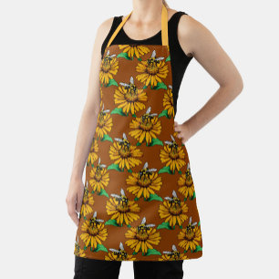 Biene auf Sonnenblumen-Blütenmuster-Design Braun Schürze