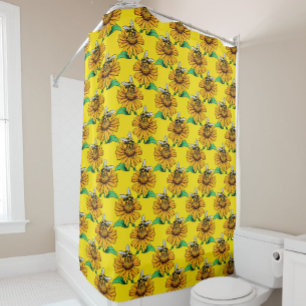 Biene auf Sonnenblumen-Blütenmuster-Design Gelb Duschvorhang
