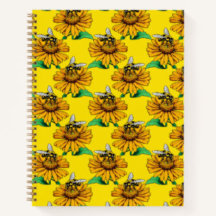 Biene auf Sonnenblumen-Blütenmuster-Design Gelb  Notizblock