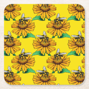 Biene auf Sonnenblumen-Blütenmuster-Design Gelb Rechteckiger Pappuntersetzer