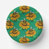 Biene auf Sonnenblumen-Blütenmuster-Design Grün Pappteller (Vorderseite)