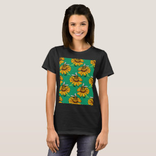 Biene auf Sonnenblumen-Blütenmuster-Design Grün T-Shirt