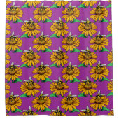 Biene auf Sonnenblumen-Blütenmuster-Design Lila Duschvorhang (Vorderseite)