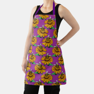 Biene auf Sonnenblumen-Blütenmuster-Design Lila Schürze