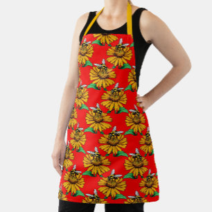 Biene auf Sonnenblumen-Blütenmuster-Design Rot Schürze