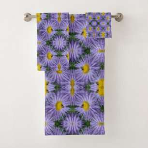 Biene auf violetten Blumen Natur Abstrakt Badhandtuch Set