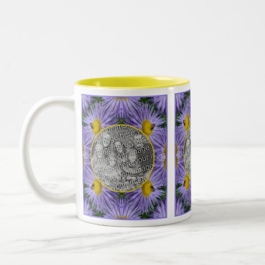 Biene auf violetten Blumen Naturrahmen hinzufügen Zweifarbige Tasse (Links)