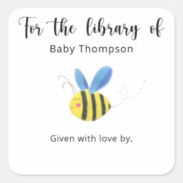 Biene - Babydusche Buchzeichen, Babybücher Quadratischer Aufkleber