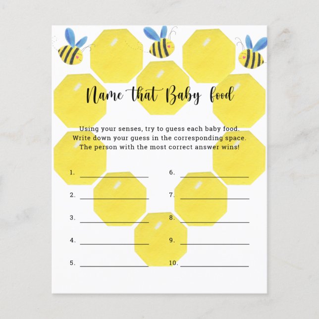 Biene - Benennen Sie das Baby Food Dusche Spiel (Vorderseite)