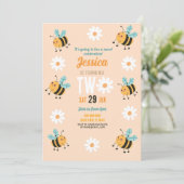 Biene Birthday Einladung Party Blume Daisy Zwei 2 (Stehend Vorderseite)